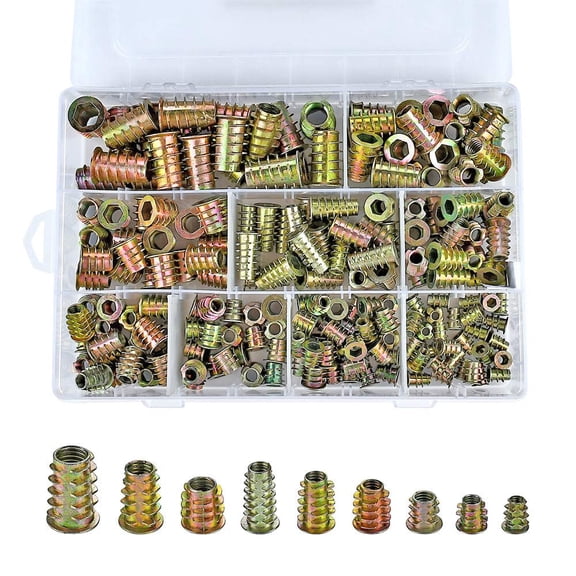 210 Pieces M4/M5/M6/M8/M10 Nut Inserts - Zinc Alloy Hex Socket Drive Metric Screw Inserts Assortment Threaded Inserts for Wood, Bolt Fastener Connector for Wood Furniture