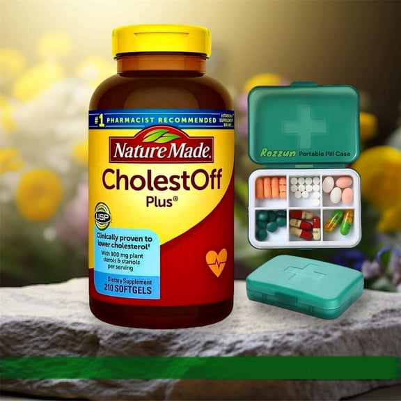 210 Softgels Cholestoff Nature Made 900 mg Plant Sterols Dietary Supplement with Pill Case