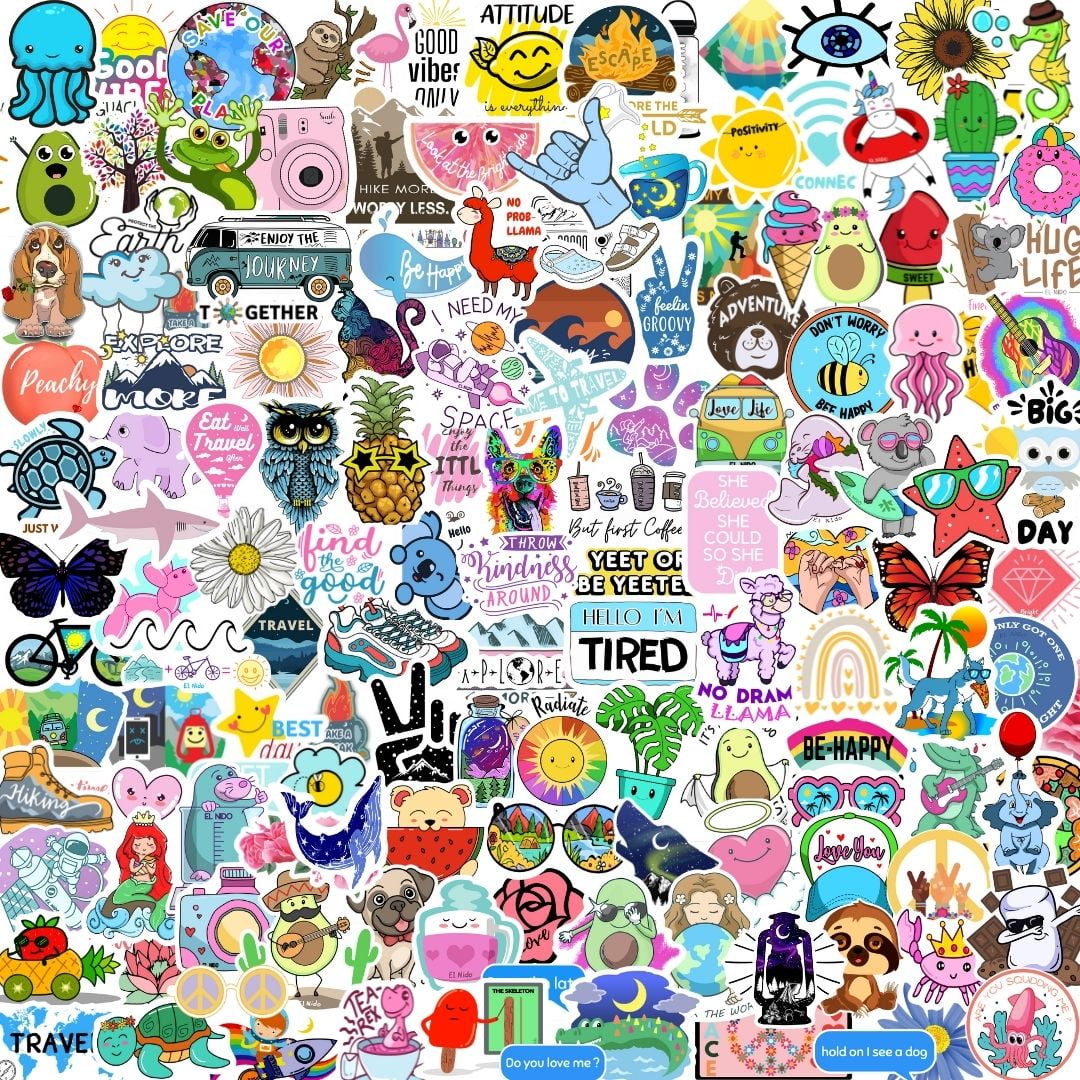  200 Stickers (50-600Pcs/Pack) Water Bottle Laptop Decals, Cute  VSCO Aesthetic Stickers for Girls Adults, Cool Girly Sticker, Blue Pink  Yellow Purple Stickers for Helmet Laptops Bike Luggage : Electronics