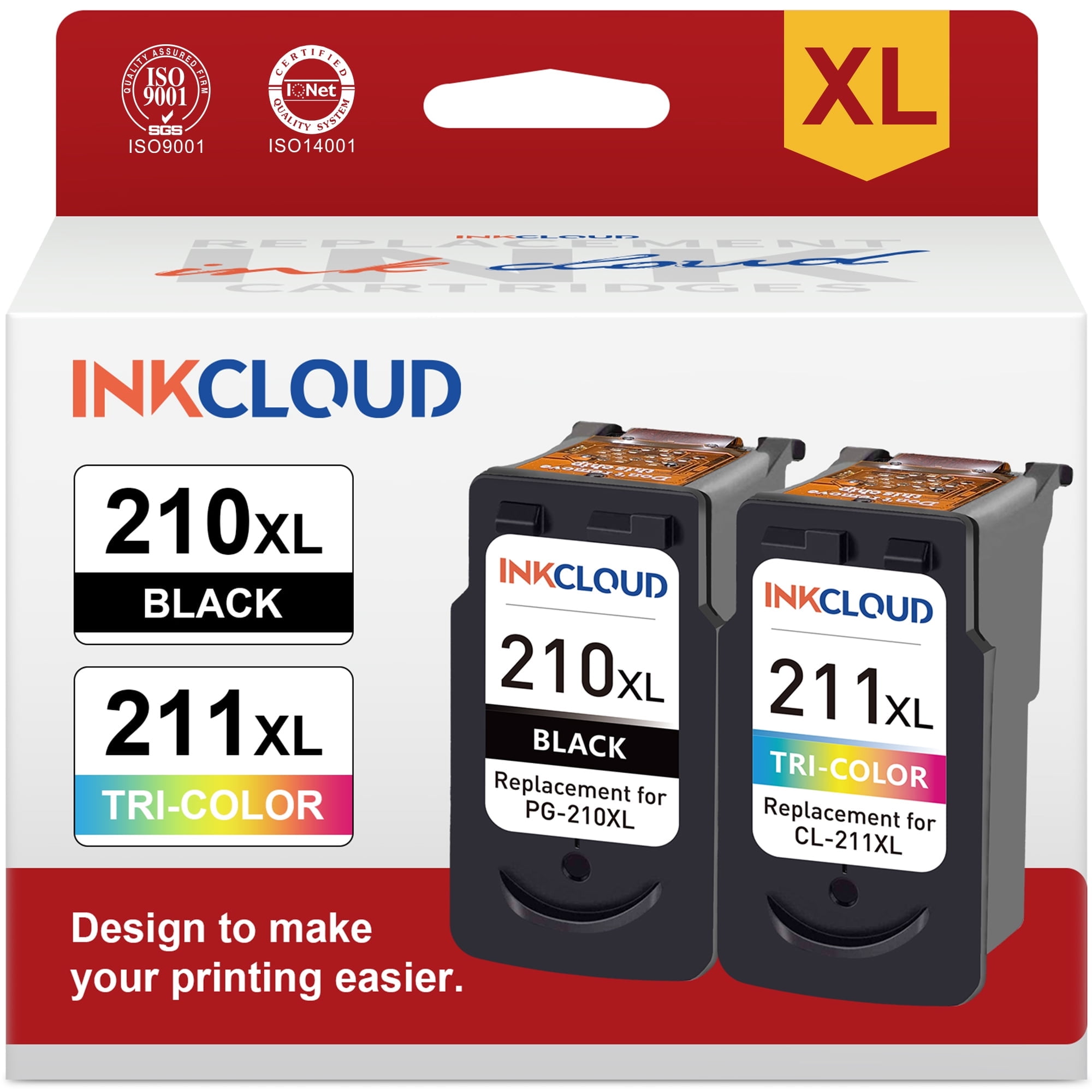210 XL Ink Cartridges for Canon PG-210XL CL-211XL for PIXMA IP2702 MP230 MP240 MP250 MP280 MP480 MP490 MP495 MX320 MX330 MX340 Printer (1 Black, 1 tri-Color)
