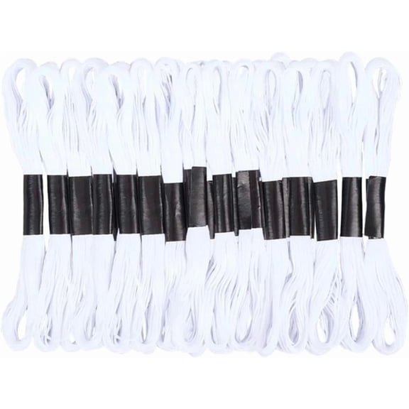 210 Yards 24 Skeins 6Ply White Embroidery Floss Soild Stitch Thread Needlepoint Friendship Bracelet String Bulk Yarn Threads