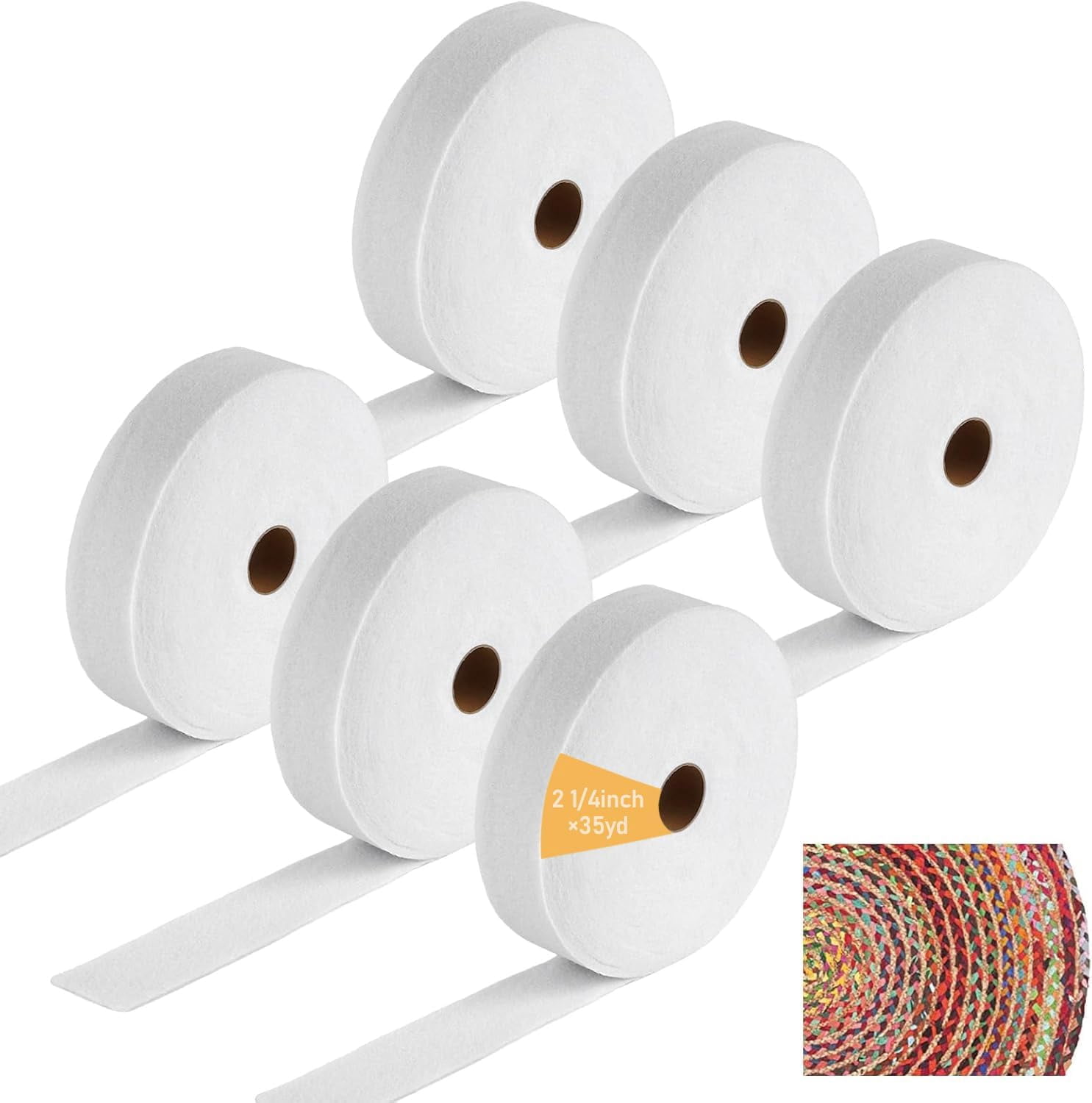 210 Yards Jelly Roll Batting Strips for Rugs 2 1/4 Inch, 6 Rolls Jelly Roll Fabric, Cotton Blend Quilt Batting for Quilting Jelly Roll Rugs, Throw Rugs Upholstery Projects