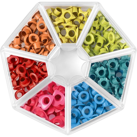 210 count 5mm Metal Eyelets with Storage Box 3/16 Inch Colors Eyelets 4 Shapes Round Heart Flower Eyelet for Leather Fabric Shoes Clothes Paper Crafts Bag DIY Project