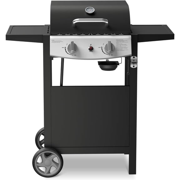 21000 BTU Propane Gas Grill with 2-Burner, 325 sq.in Outdoor BBQ Grill for Barbecue Cooking with Top Cover Lid, Wheels, Side Storage Shelves, Barbeque Stove for Patio Garden Camping, Black