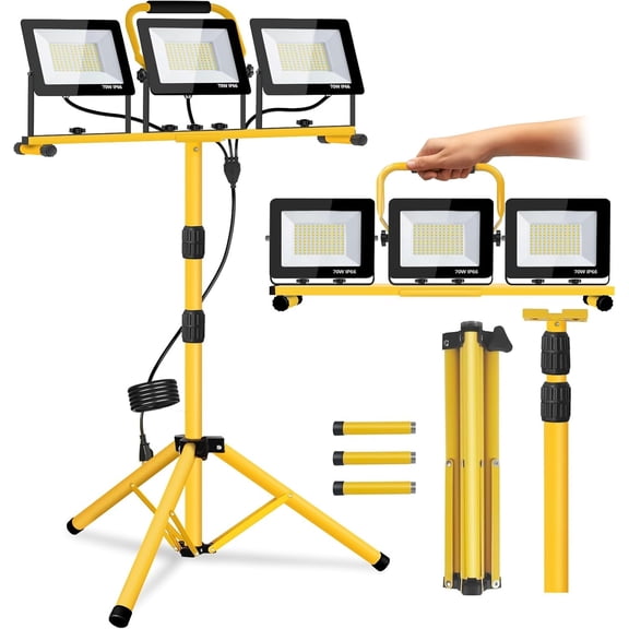 21000 Lumen 3-Head LED Work Light with Adjustable Foldable Tripod Stand and 6500 Kelvin Color Temperature Bestseling