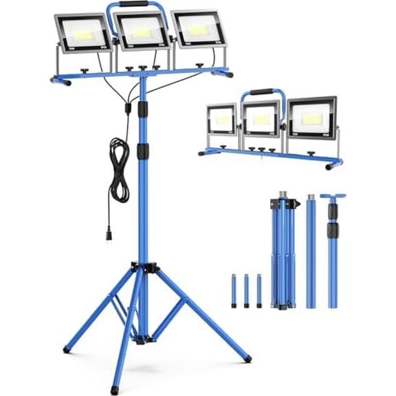21000 Lumen Work Lights with Stand, 3 Adjustable Work Light with Foldable Stand and 16FT Cord, IP66 Construction Light