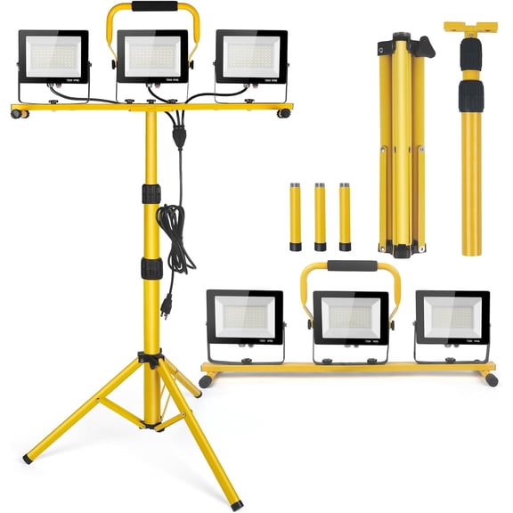 21000Lumen  Work Lights with Stand - 3  Portable Work Light  Stand - IP66  Tripod Worklights for Outdoor Indoor Job Site Workshop Garage Construction Site Lighting