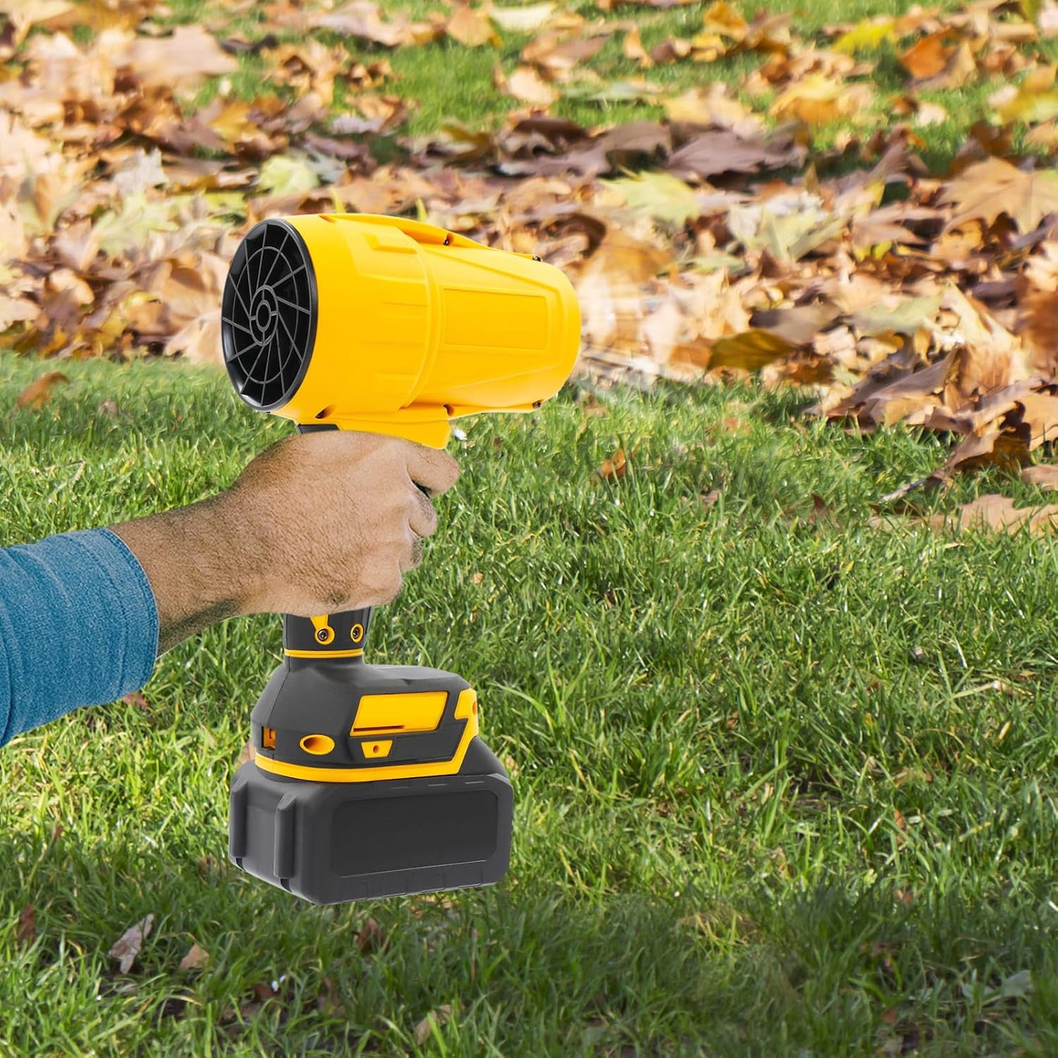Handheld Electric Cordless Leaf Blower, 21000RPM Leaf Blower with 540G Wind Pressure & 450W Power, Handheld Blowers with 2 Battery & 1 Charger, for Blow Leaves & Dust (Yellow)
