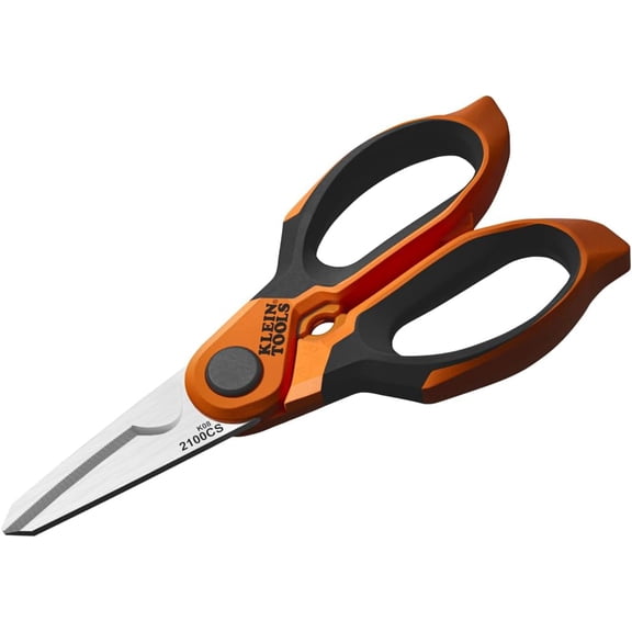 2100CS Stainless Steel Electrician Scissors with Serrated Blade and Cable Stripper, Shears for Wire Cutting, 7-Inch