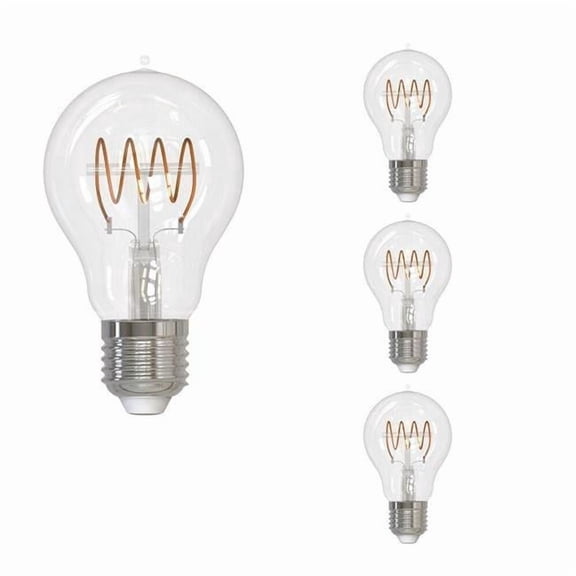 2100K 350 Lumen 4.5 watt LED Curved Filament Dimmable A19 Light Bulbs with Clear & Medium E26 Base, Warm Amber - Pack of 4