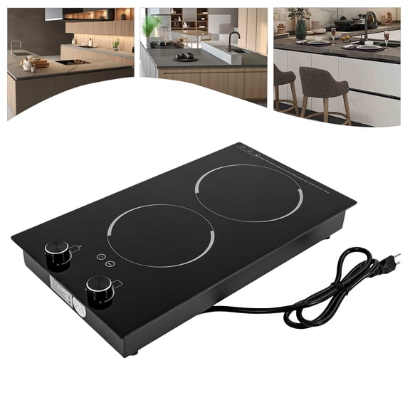 2100W Double Built-in Radiant Induction Cooktop, Electric Stove Top with Knob Control, 9 Power Levels