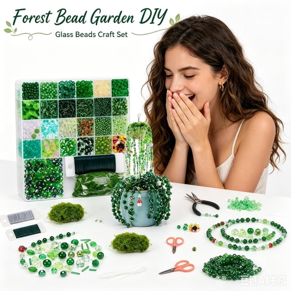 2100pcs Forest Bead Garden DIY Kit, Premium Glass Bead Craft Set for Plant & Floral Creations