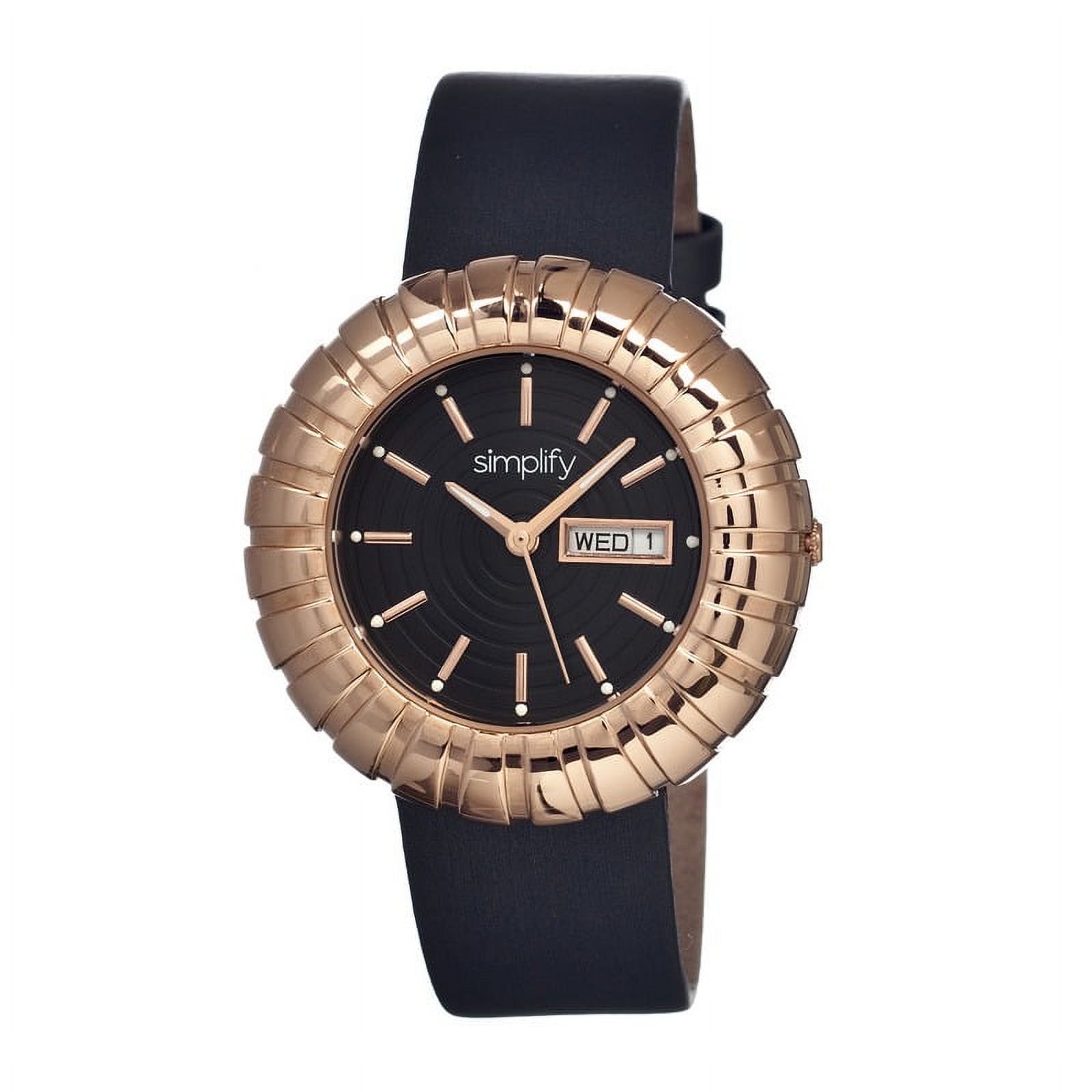 Simplify The 2100 Leather-Band Ladies Watch W/Date - Black 