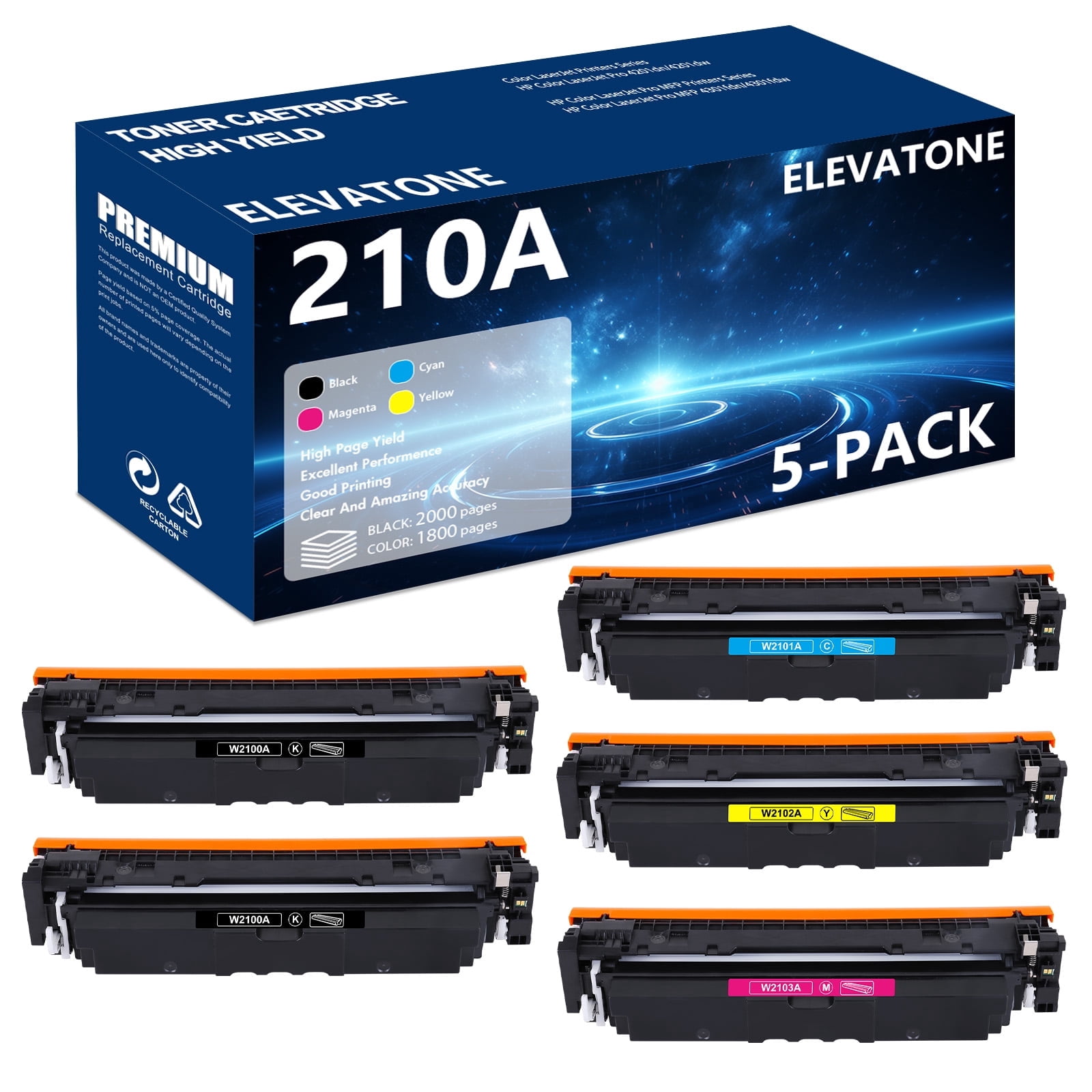 210A Toner Cartridges 5 Pack Standard Yield: (with Chip) Compatible for ...