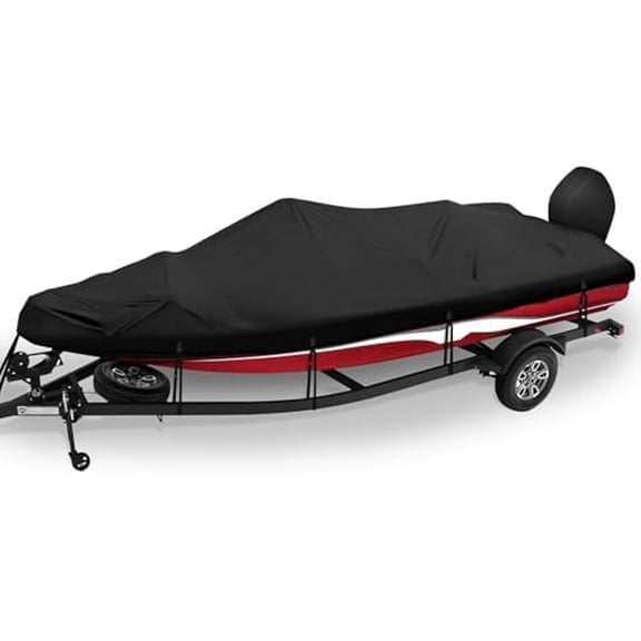 210D Oxford Cloth Boat Cover-Fits 20' to 22' Ft V Shape/V-Hull, Tri-Hull Runabouts, Pro-Style, Bass Boats-Black Heavy Duty Waterproof Dust Cover$$Watercraft