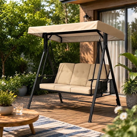 210D Oxford Fabric Swing Canopy Replacement Top, Waterproof UV Resistant Canopy Cover with Secure Fit Design for Outdoor 3 Seat Porch Swing (Top Only)