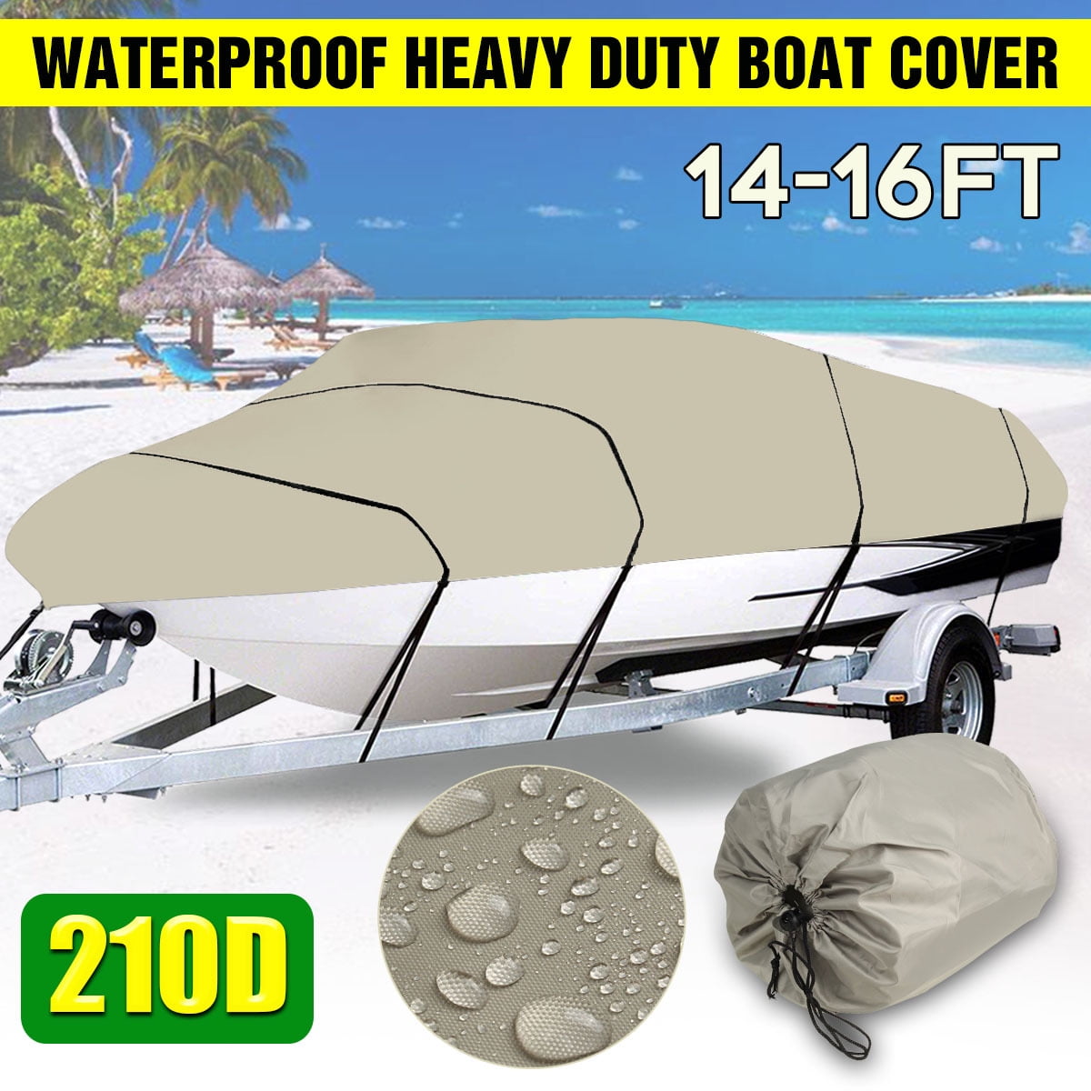 210D Trailerable Boat Cover for 14-16ft Boat Beam Width up to 90 ...