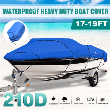 210D Trailerable Boat Cover for 17-19ft Boat Beam Width up to 95", Heavy Duty Waterproof Fishing Ski Bass V-Hull Tri-Hull Runabouts Boat Cover Anti UV All Weather Protection, Blue