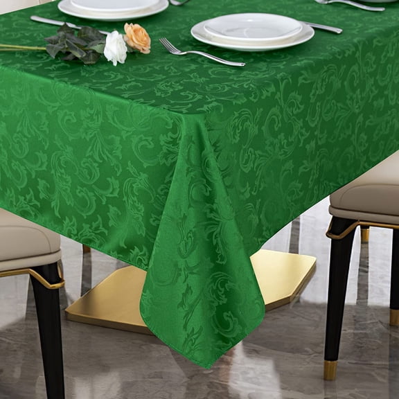 210GSM Solid Flower Jacquard Table Cloth - Heavy Duty Waterproof Wrinkle Free Microfiber Tablecloth, Decorative Fabric Table Cover for Outdoor and Indoor Use (Green, Rectangle 60 x 120 Inch)