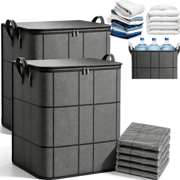 210L XXXL Foldable Storage Bins with Reinforced Handles, Portable Moving Storage Bag for Bedding, Clothes and Blankets