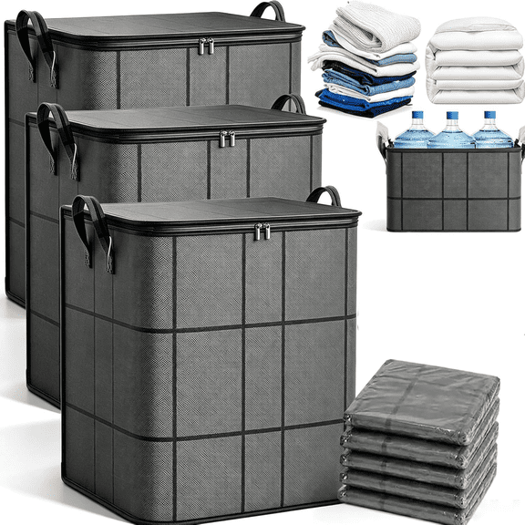 210L XXXL Foldable Storage Bins with Reinforced Handles, Portable Moving Storage Bag for Bedding, Clothes and Blankets