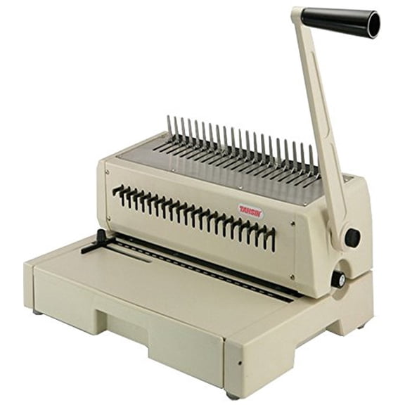 210PB Manual Comb Binding Machine, 20 Sheets Max. Punch Capacity, 425 Sheets Max. Bind Capacity, Adjustable Punch Depth Margin Control, Max. Punch Length 12" with Open Throat