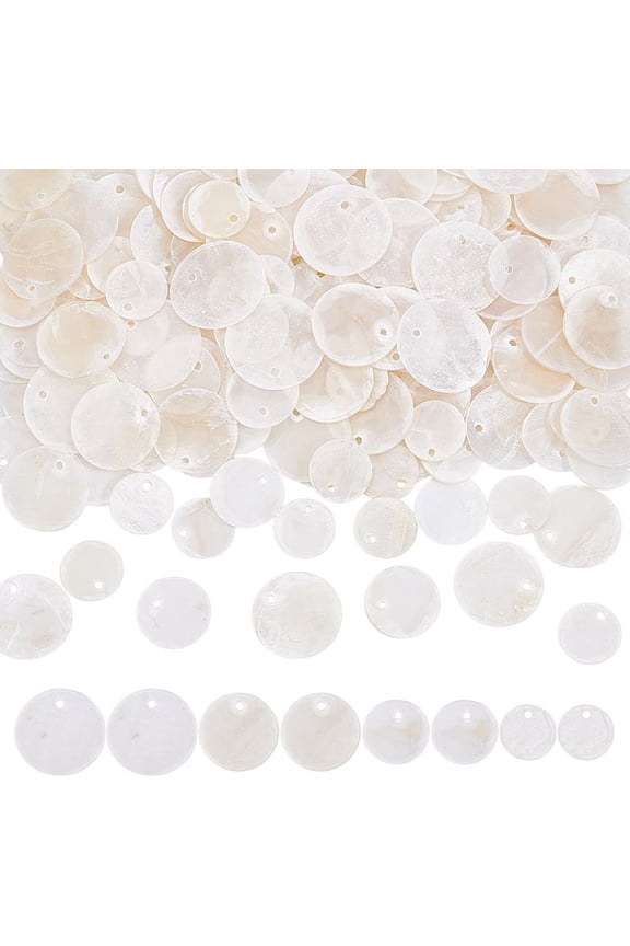 210PCS Flat Round Shells Pieces 4 Sizes Natural Capiz Shell Pendants Disc Coin Beads Charms Pendants for Jewelry Making Charm Earrings Home Decor DIY Crafts 12~20mm