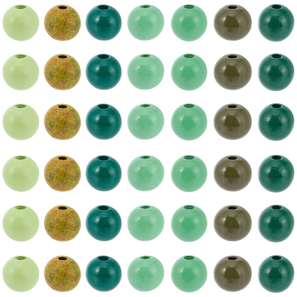 210Pcs 7 Colors Spray Painted Wood European Beads Large Hole Round Beads Green 15~16x14.5~16mm Hole: 3.5~4mm 30pcs/color