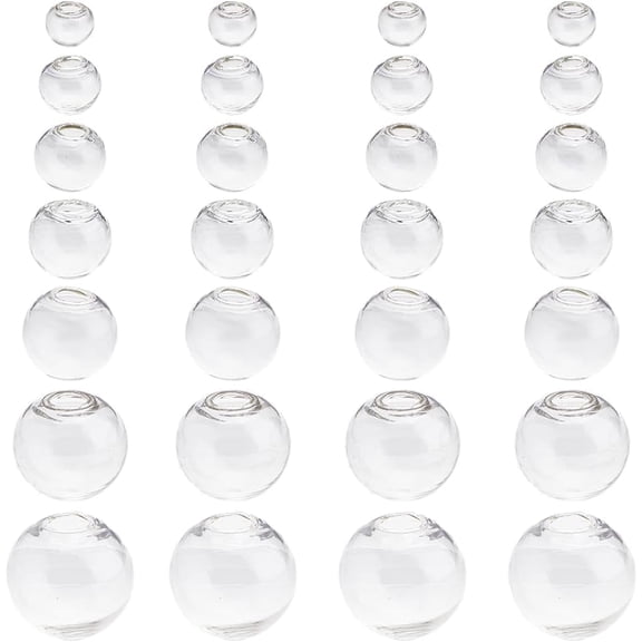 210Pcs 7 Sizes Mini Glass Globe 10/12/14/16/18/20mm Round Glass Globe Beads Wish Ball Bottle Mini Hollow Ball Charms for DIY Earrings Jewelry Making Lanyards Hanging Ornaments Clear