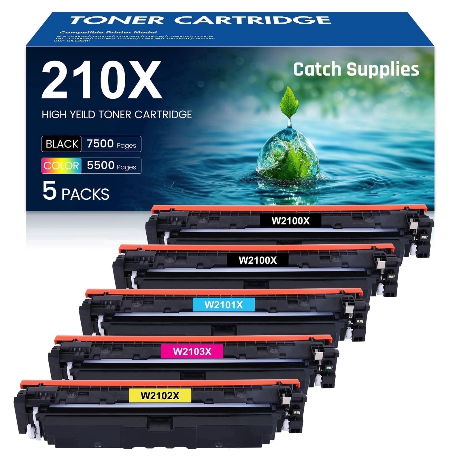 210X High Yield Toner Cartridges 5 Pack With Chip 210A Compatible for Color Laserjet Pro MFP 4301fdw 4301fdn Pro 4201dw 4201dn Printer Ink 210 W2100X W2100A (‎2Black 1Cyan 1Yellow 1Magenta)