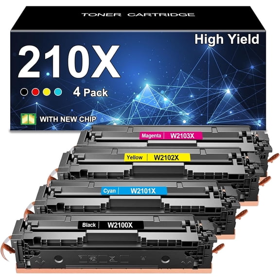 210X High Yield Toner Cartridges Compatible 210X toner with Chip Replacement for 210X 210A for Color Pro MFP 4301dw 4301fdw 4201dn 4301fdn 4201dw Printer W2100X W2100A (4 Pack,Black Cyan Magenta Yell