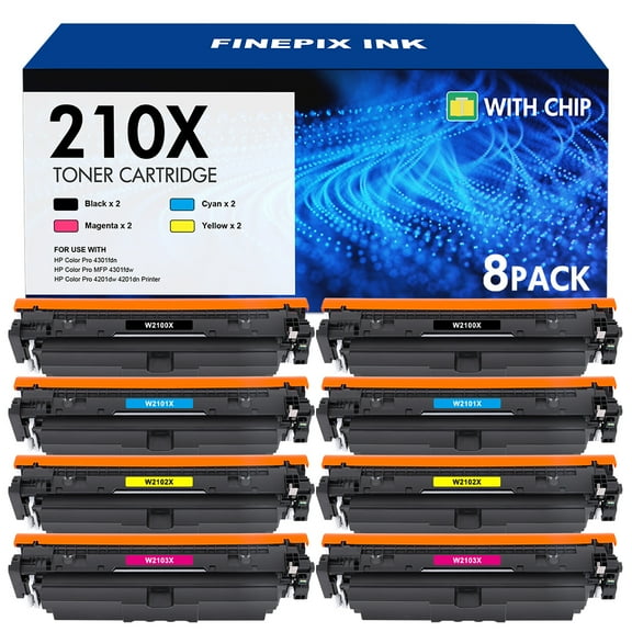210X Toner Cartridge Compatible for HP 210X W2100X 210A W2100A Color Laserjet Pro MFP 4301fdw 4301fdn 4201dn 4201dw 4301 4201 Printer Ink (Black Cyan Yellow Magenta, 8-Pack )