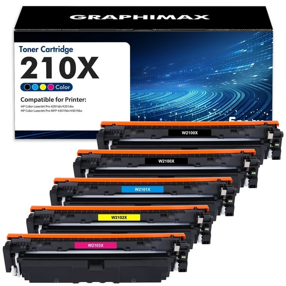 210X Toner Cartridge Compatible for 210X W2100X High-Yield Compatible for Color MFP 4301fdw 4301fdn Pro 4201dw 4201dn Series Printer Ink (5 Pack)