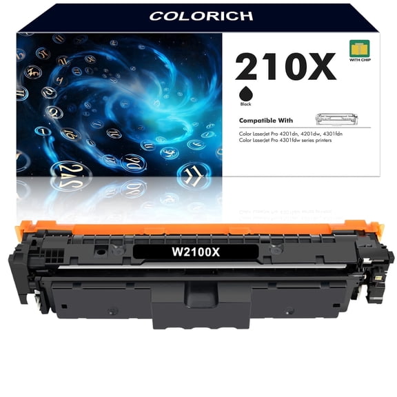 Compatible for HP 210X Black Toner Cartridges 210X 210A 210 High Yield Toner Cartridges 1 Pack Color LaserJet Pro MFP 4301fdw 4301fdn Pro 4201dw 4201dn Printer W2100X W2100A Ink (with Chip)