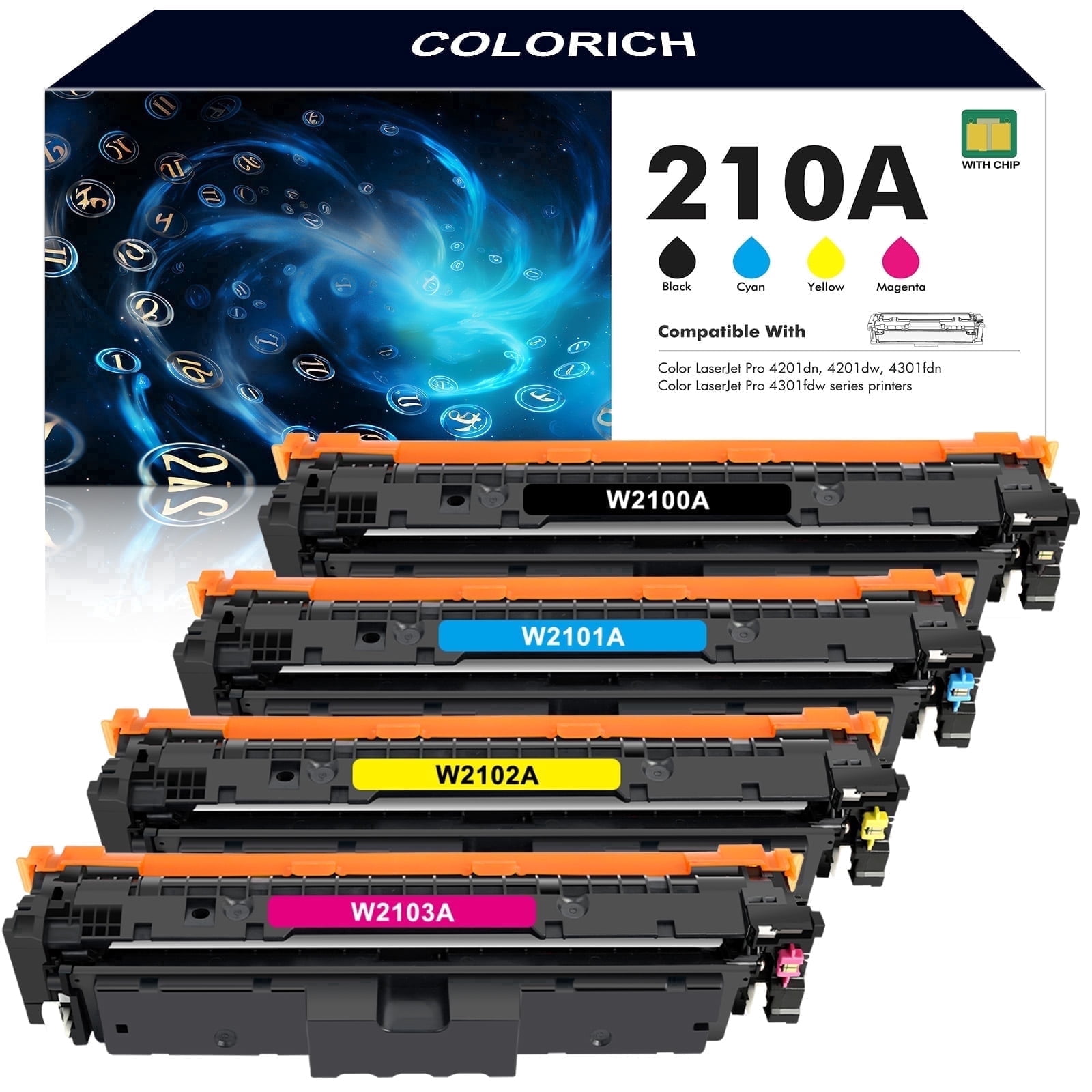 210A Toner Cartridges 4 Pack 4301fdw 4301fdn 4201dw Compatible for 210X 210A 210 Toner Cartridges Set Color Laserjet Pro MFP 4301fdn Pro 4201dw 4201dn Series Printer High Yield Ink (with Chip)