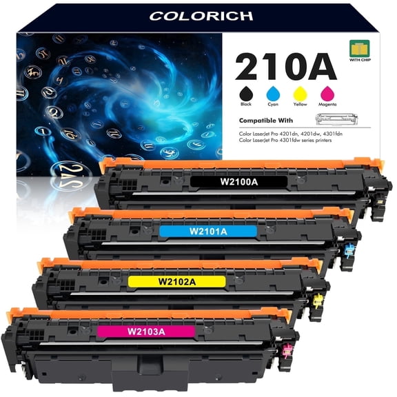 210A Toner Cartridges 4 Pack 4301fdw 4301fdn 4201dw Compatible for 210X 210A 210 Toner Cartridges Set Color Laserjet Pro MFP 4301fdn Pro 4201dw 4201dn Series Printer High Yield Ink (with Chip)