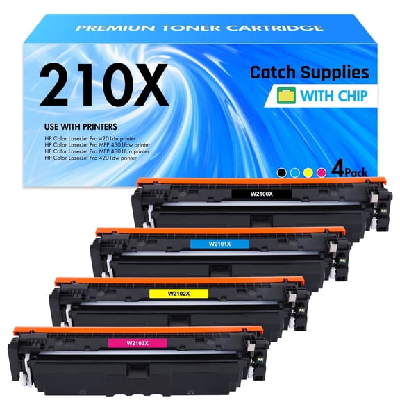 210X Toner Cartridges 4 Pack High Yield 210A (with Chip) Compatible Replacement for HP Color Laserjet Pro MFP 4301fdw 4301fdn Pro 4201dw 4201dn Series Printer 210 W2100X W2100A Ink
