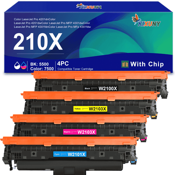 210X Toner Cartridges High Yield (with Chip) Compatible for HP 210X 210A for Color Laserjet Pro MFP 4301fdw 4301fdn Pro 4201dw Series Printer (Black,Cyan,Magenta,Yellow)