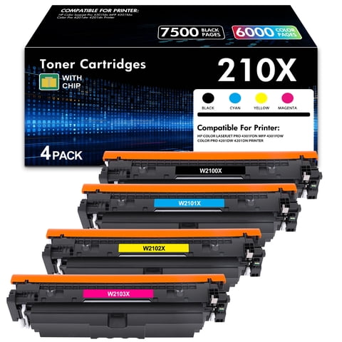 Compatible for 210X Toner Cartridges High Yield with Chip 210A Toner Color Laserjet Pro MFP 4301fdw 4301fdn Pro 4201dw 4201dn Series Printer W2100X W2100A Ink (BK/C/M/Y 4 Pack)