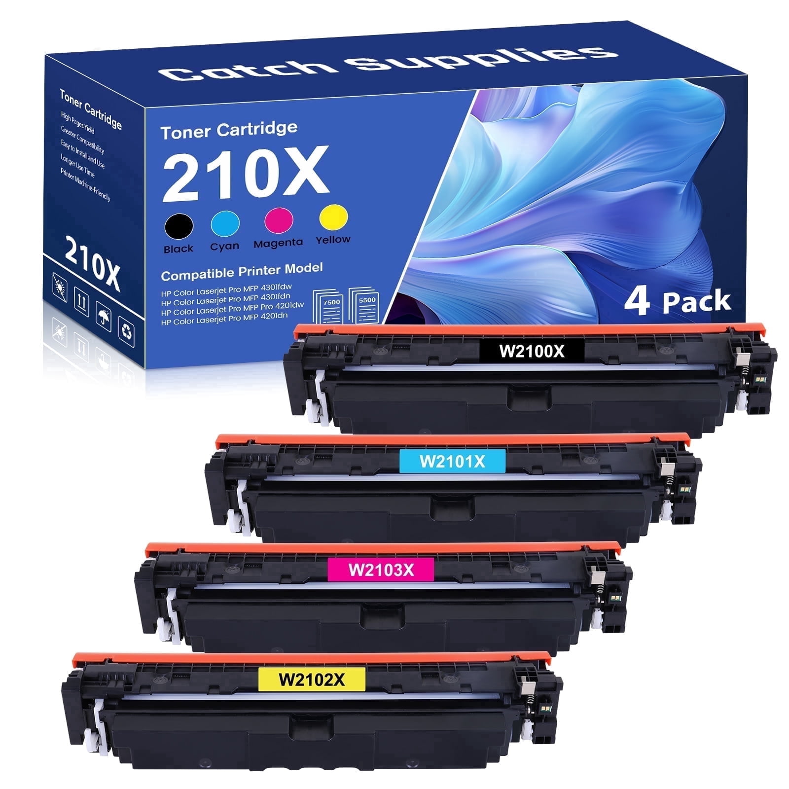 210X Toner Cartridges High Yield (with Chip) 210A Compatible for 210X 210 Toner Cartridges Color Laserjet MFP 4301fdw 4301fdn Pro 4201dw 4201dn Series Printer Ink 4 Pack B/C/Y/M
