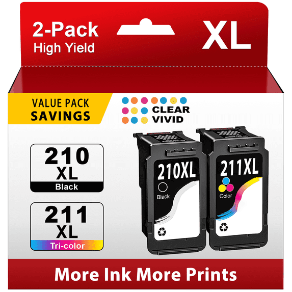 210XL Ink Cartridges for Canon 210XL 211XL Combo Pack for Canon Ink 210XL and 211XL ( Black, Tri-Color)