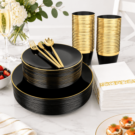 210black And Disposable Plates For Party