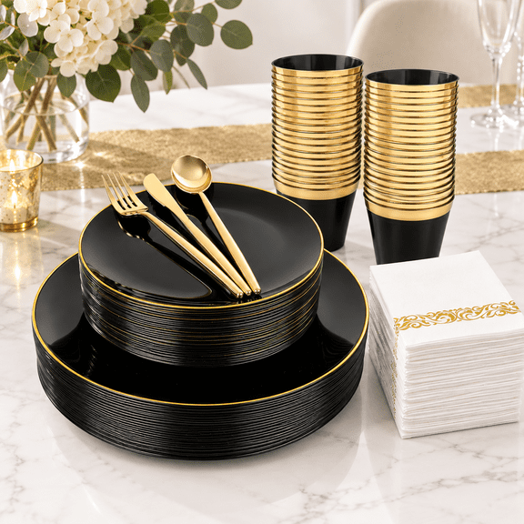 210black And Disposable Plates For Party