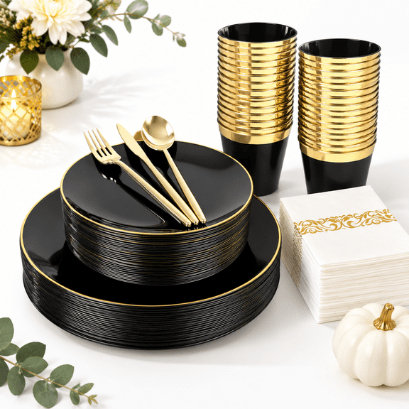 210black And Disposable Plates For Party