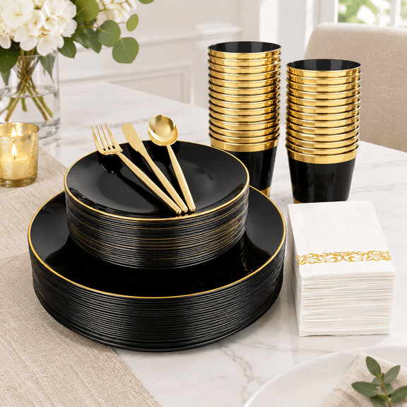 210black And Disposable Plates For Party