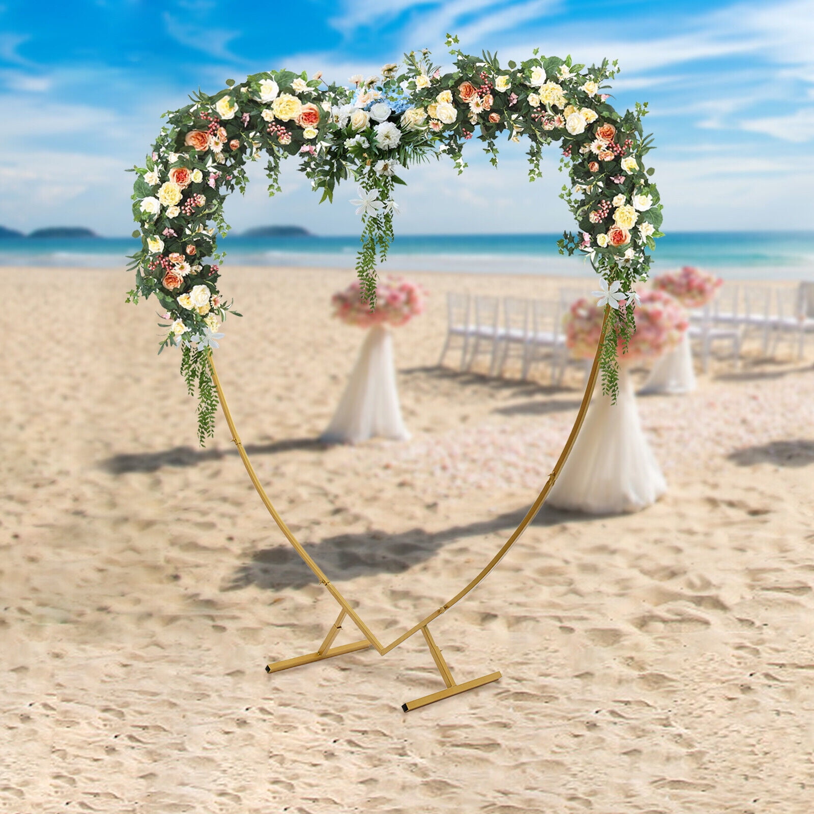 210cm(6.89ft) Heart Shaped Gold Metal Balloon Arch Stand,Heart Arch ...
