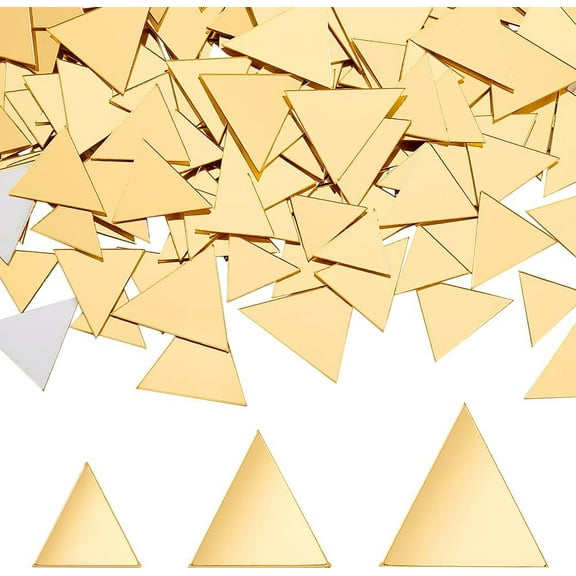 210pcs 3 Sizes Triangle Mosaic Tiles Golden Mini Mirror Tiles Self-Adhesive Decorative Acrylic Mirror Tiles for Backsplash Kitchen Bathroom Home Decoration Arts Crafts Jewelry Making
