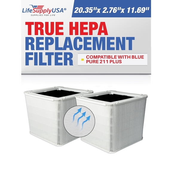 211+ / 211+ Auto Replacement Filter Compatible with Blueair Blue Pure Air Purifier Foldable 2-Stage H13 True HEPA + Activated Carbon for Odors, Smoke & VOCs by LifeSupplyUSA (2 Pack)