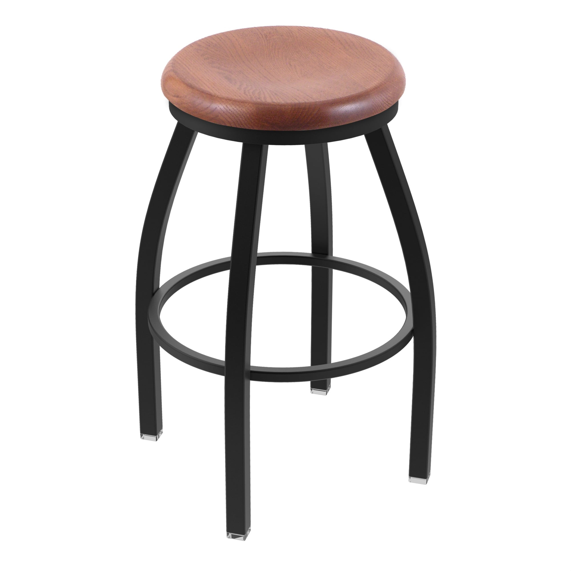 Black Iron Bar Stool with Foot Ring and Wooden Seat