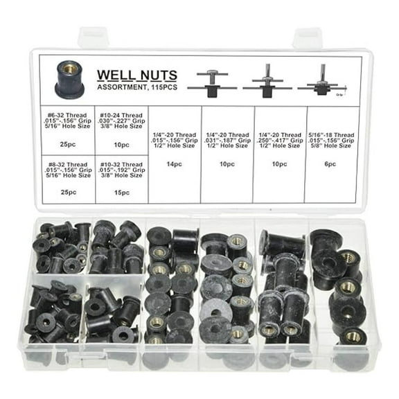 21140 - SAE Rubber Well Nut Assortment Nutsert Kit, Package of 115 Pieces